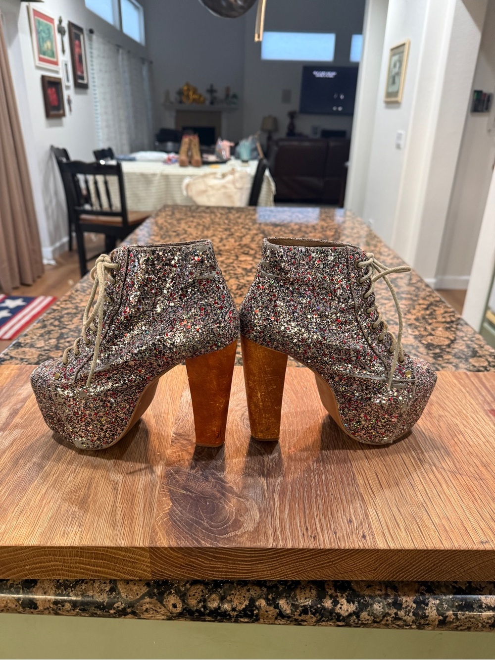 Jeffrey Campbell Multicolor Glitter Lace-Up Platform Ankle Boots